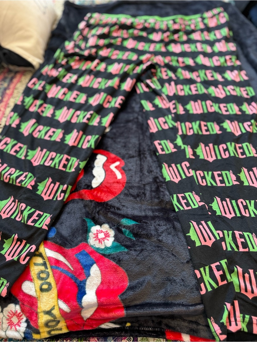 Wicked Print Black Leggings with Pink & Green Accents